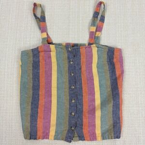 J. Crew Tank Top Shirt Womens‎ Small Linen Blend Stripe Wide Strap Boho Beach